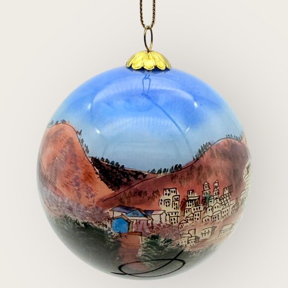 Hand Painted Jerome Arizona Landscape Glass Christmas Ornament - Picture 4 of 4